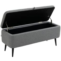 HOMCOM Storage Ottoman with Flip Top, Steel Legs, for Bedroom, Grey