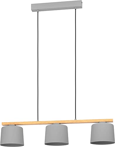 Eglo Pendant Lighting Mariel, Ceiling Light Fitting with 3 Shades, Hanging lamp for Dining and Living Room Made of Grey Metal and Natural Wood, FSC100HB, E27 Socket