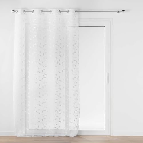 Douceur d'Intérieur, Edna Net Curtain with Eyelets 140 x 240 cm White Embroidered Metallic Sandy Voile