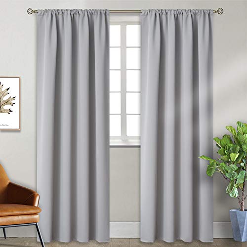 BGment Rod Pocket Blackout Curtains for Bedroom - Thermal Insulated Room Darkening Drapes for Living Room Dining Room Privacy Blinds, 52 x 84 Inch, 2 Panels, Light Grey