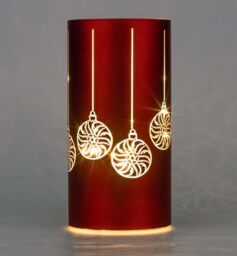 SHATCHI 22cm Christmas Decorated Vase Table Lamp Etched Glass Tube Xmas Red Cylinder LED Fairy Lights Battery Operated Table Decoration, Baubles