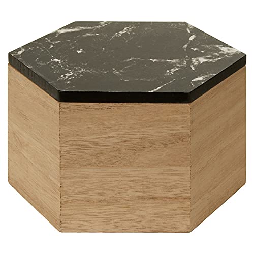 Premier Housewares Elegant Black Marble Effect Hexagonal Trinket Box-Contemporary Storage Box For Trinket-Spacious Wooden Trinket Box With Natural Base-Ideal For Jewelry Storage