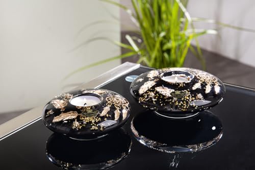 Pack of 4 Dreamlight, Tealight Candle Holder, Ufo Classic, Dreamcatcher Pattern, Glass, Black, PU 4, H. 5 cm, D. 14 cm