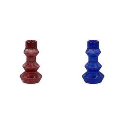Ribbed Glass Tall Candle Holder Burgundy & Ribbed Blue Tall Candle Holder Bundle