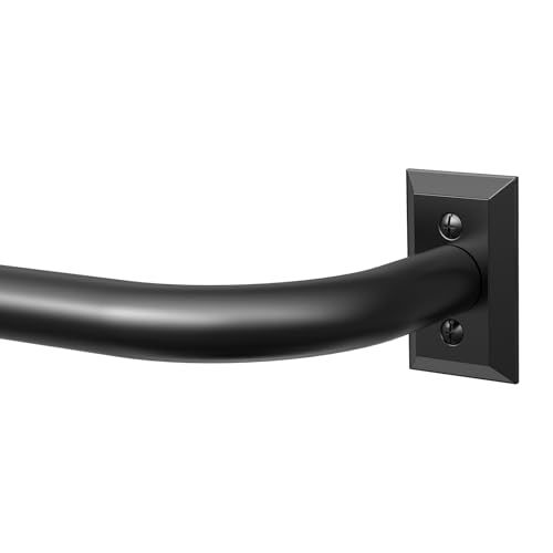 Black Curtain Rods, Heavy Duty Wrap Around Curtain Rod for Windows 66 to 120 Inch, Adjustable Decorative Blackout Drapery Pole, Modern Room Darkening Rod for Blackout Curtains, Matte Black