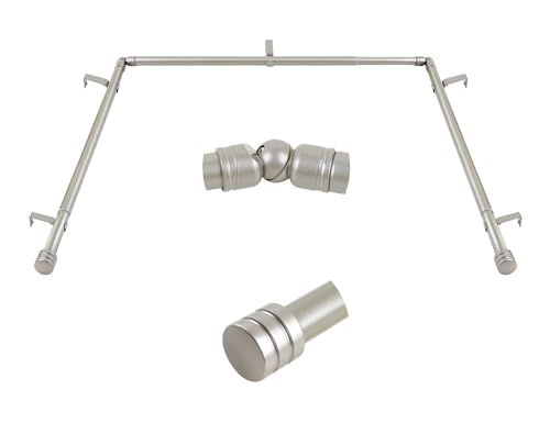 HOTOZON 1 Inch Bay Window Curtain Rods, 36-72 Inch(Center Rod for window (24 to 68 Inch), 20-36 Inch Side Rod for windows (16-32 Inch), Antique Silver, End Cap Finials