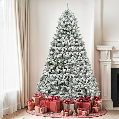 YITAHOME 6ft/1.8m Full Snow Flocked Artificial Christmas Tree, 880 Tips - Foldable Metal Stand & Metal Frame, Easy Assembly Pops Up Christmas Tree, Xmas Decorations for Home Party, 182 x ??95cm