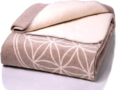 Glart J2BG Snuggle Blanket with Flower of Life Design in Grey - Living Room Blanket made of Cotton Polyacrylic Mix for Sofa