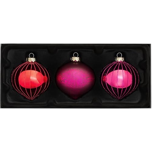 WeRChristmas Glass Baubles, Red/Purple, 3-Piece