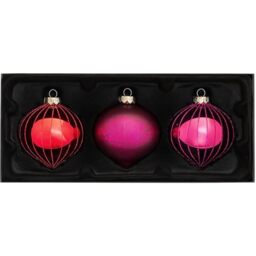 WeRChristmas Glass Baubles, Red/Purple, 3-Piece