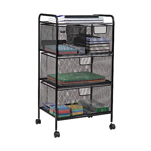 "Mind Reader Cart with Drawers, Laundry Organizer, Utility Cart, Bathroom, Kitchen, Metal Mesh, 16""L x 11""W x 29""H, Black"