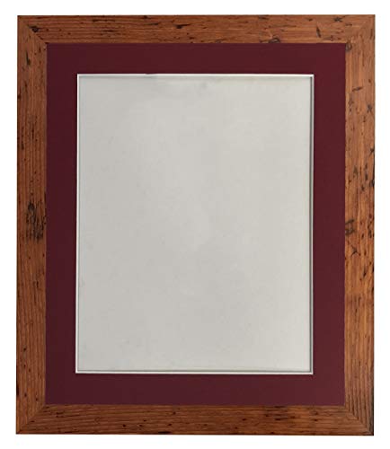 H7 Picture Photo Frame Vintage Wood with Red Mount 20 x 20 Image Size 16 x 16 Inch Plastic Glass