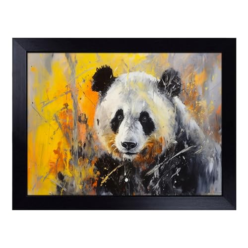Lap Tray with Bean Bag Cushion, Panda Gestural - Handmade in the UK, Raised Wooden Edge, Padded Cushion, Heat-Resistant Wipe-Clean Surface, for Meals, Laptops and Crafts