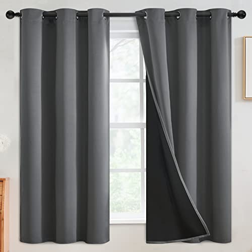 SimpleHome Grey 100% Blackout Curtains Room Darkening Living Room 63 Inch - Curtains for Bedroom,Thermal Insulated Grommet Window Drapes,Curtains for Living Room with Black Back,42 x 63 Inch,2 Panels