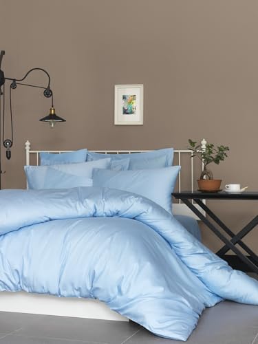 Nuit Des Rêves Luxurious Satin Single XXL Quilt Cover Set, Blue, 155 x 220 cm, 100% Cotton Satin, 210 Thread Count, Machine Washable, Includes 80 x 80 cm Pillowcase