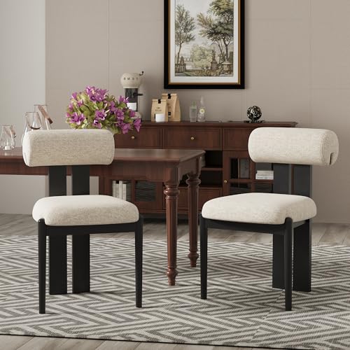 Dining Chairs Set of 2, Dining Room Chairs Upholstered Chenille Fabric, Wooden Kitchen Chairs with Padded Seat & Solid Wood Frame, Modern Accent Chairs for Living Room Bedroom Restaurant,Beige