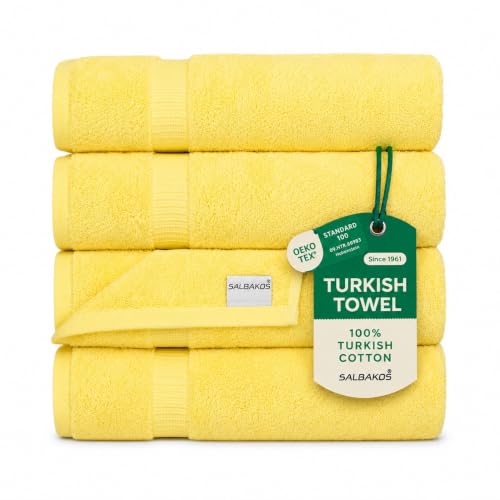SALBAKOS Turkish Luxury Hotel and Spa Turkish Cotton, Organic, Eco-Friendly Bath Sheet (Set of 2) Bath Towel - Qty 4 Yellow