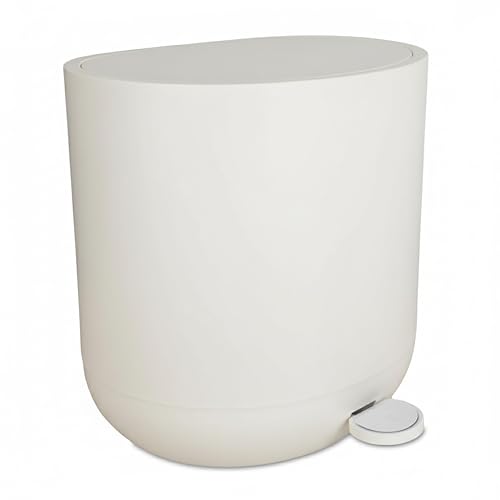 Relaxdays 7L Pedal Bin with Soft Close, Removable Inner, Matte Beige, 26x26x23cm Bathroom Trash Can