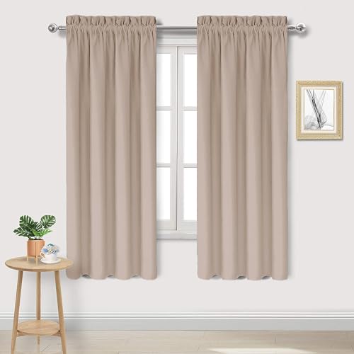 DWCN Blackout Curtains for Living Room Thermal Insulated, Energy Saving & Noise Reducing Bedroom Curtains, Camel, W 38x L 63 Inch, Set of 2 Rod Pocket Curtain Panels