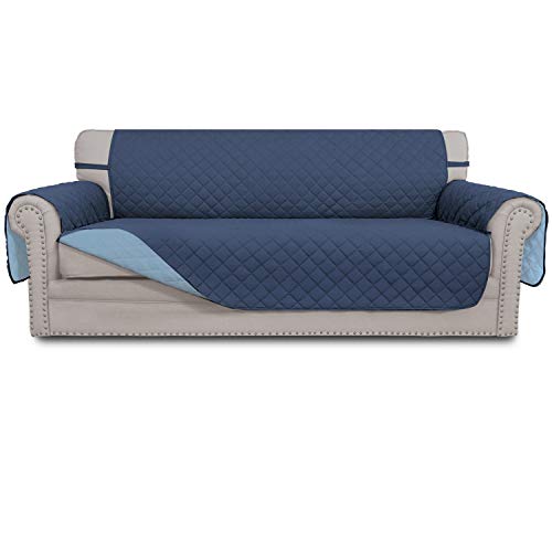 Easy-Going Reversible Oversized Couch Cover for 3 Cushion Couch Sofa Cover for Dogs Water Resistant Furniture Protector Cover with Foam Sticks for Pet (Oversized Sofa, Dark Blue/Light Blue)