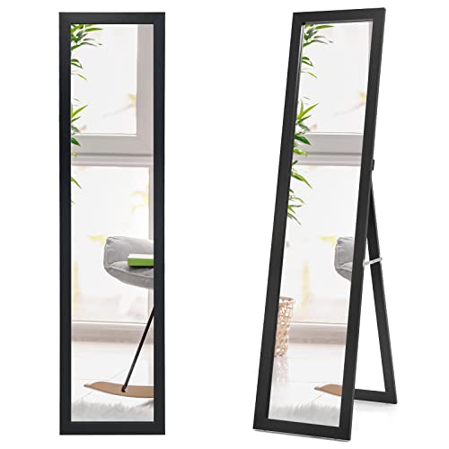 RELAX4LIFE Full Length Mirror, Wall Mounted/Free Standing Floor Mirror, Full-Body Hanging Dressing Mirror for Hallway Bedroom Living Room (Black)