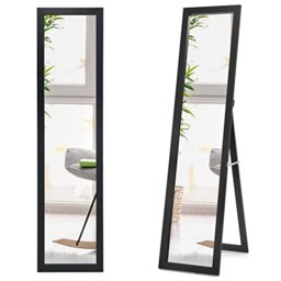RELAX4LIFE Full Length Mirror, Wall Mounted/Free Standing Floor Mirror, Full-Body Hanging Dressing Mirror for Hallway Bedroom Living Room (Black)