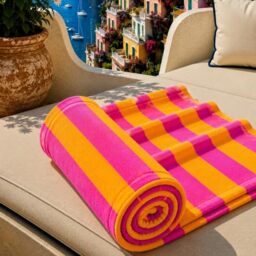 PETTI Artigiani Italiani - Microfibre Beach Towel, Beach or Pool Towel, Beach Lounger Towel, Large 90 x 180 cm, Fuchsia Orange Stripes