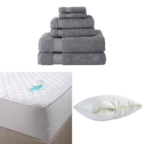 BERIBO Serenity Towel Set with Pillow & Mattress Protector (Small Double, Grey)