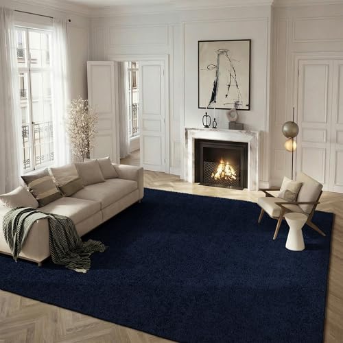 Safavieh Shag Rug for Living Room, Dining Room, Bedroom - Athens Shag Collection, High Pile, in Navy, 183 X 274 cm
