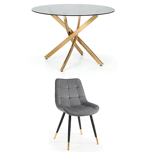 Julian Bowen Set of Montero Round Table and 4 Grey Hadid Chairs