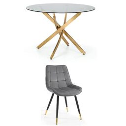 Julian Bowen Set of Montero Round Table and 4 Grey Hadid Chairs