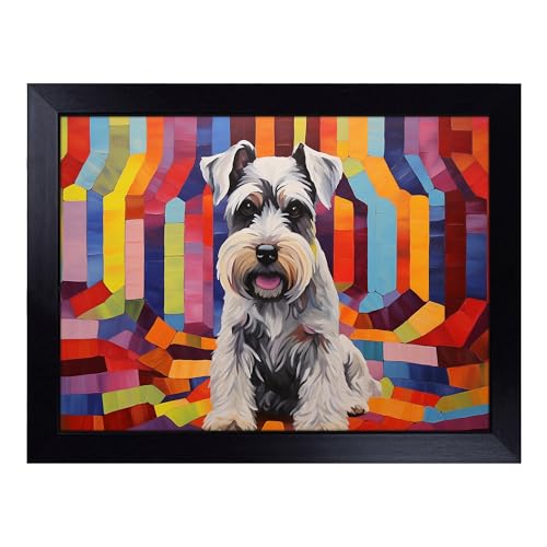 Lap Tray with Bean Bag Cushion, Schnauzer Op Art - Handmade in the UK, Raised Wooden Edge, Padded Cushion, Heat-Resistant Wipe-Clean Surface, for Meals, Laptops and Crafts