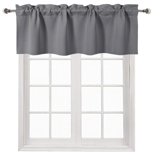 DWCN Valance Curtains Blackout Grey Valance Solid Rod Pocket Kitchen Valance 42x12 inch Long, 1 Panel