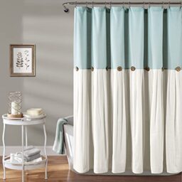"Lush Decor Linen Button Shower Curtain Single 72"" W x 78"" L Blue & White - Extra Long Shower Curtains - Blue Shower Curtain Fabric - Farmhouse Bathroom Decor"