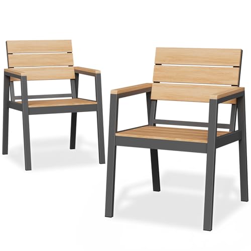 JUMMICO Outdoor Garden Chair in Aluminium Wood Look – Rustproof, Easy to Clean and Rot Proof, Maximum Load 160 kg, for Garden, Yard, Balcony