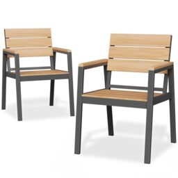 JUMMICO Garden Chairs Set of 2, Aluminium Wood Look, Rustproof, Waterproof & Easy to Clean, Maximum Load 200 kg, for Backyard, Poolside, Deck