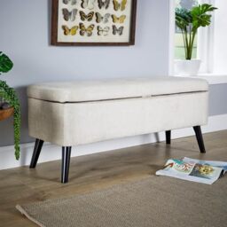 Home Source Storage Ottoman Storage Chest, Velvet Bedding Box, Wooden Legs, Grey