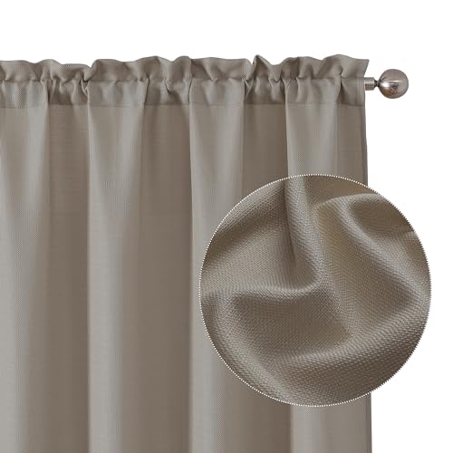 "Chyhomenyc Stone Beige Curtains 63 Inch Length 2 Panels, Faux Linen Textured Semi Sheer Light Filtering Soft Airy Rod Pocket Window Treatment Drapes for Living Room Bedroom, Each 40"" Wx63 L"