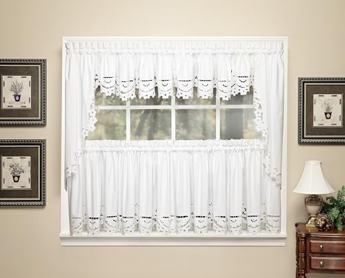 Today's Curtain Imperial Classic Drawn Cutwork Window Tier, 36-Inch, White
