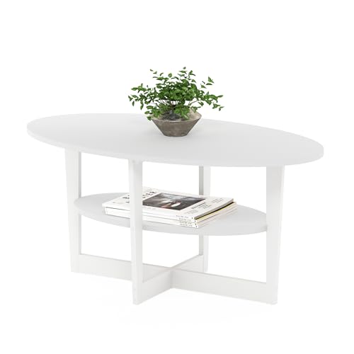 Furinno JAYA 2-Tier Round Side Table with Oval Tabletop, White