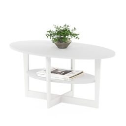 Furinno JAYA 2-Tier Round Side Table with Oval Tabletop, White