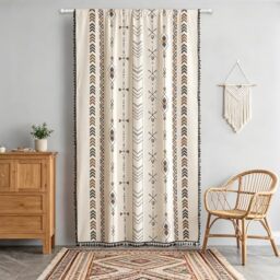 "Coral Fish Boho Geometric Window Curtains for Living Room and Bedroom - Rod Pocket Tassel Bordered Cotton Drapes for Kids (59"" Wide x 84"" Long, 1 Panel)"