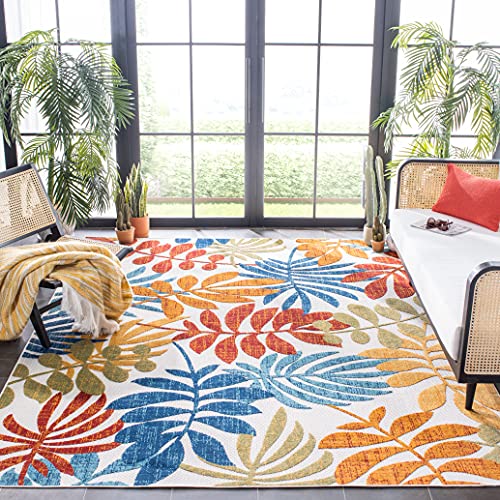 Safavieh Modern Rug for Indoor & Outdoor - Cabana Collection, Short Pile, in Cream and Red, 200 x 200 cm