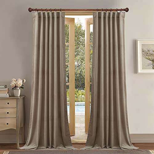 "StangH, Velvet Curtains, Extra Long, High Ceilings, Light Blocking, Energy Saving, 52""W x 120""L, for Villa, Living Room, Sliding Door, 2 Curtains, Beige (Camel Beige)"