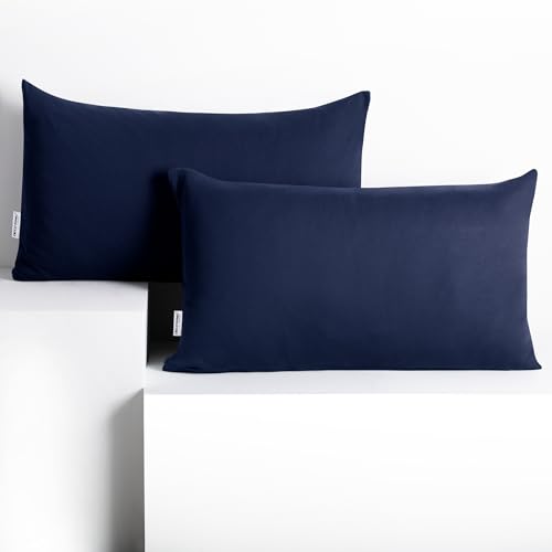 DecoKing 2 Pillowcases 50 x 60 cm Jersey 100% Combed Cotton Zip Dark Blue Amber