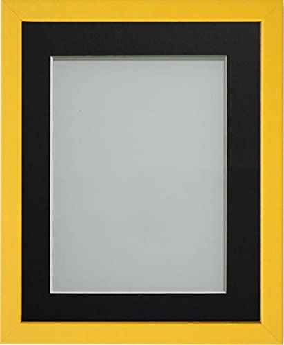 Frame Company Jellybean Range Mustard Yellow Wooden 6x4 inch Picture Photo Frame with Black Mount for Image 5x3 inch * Choice of Colours & Sizes* Fitted with Perspex