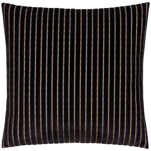 Paoletti Savoy Stripe Polyester Filled Cushion – Reversible Soft Textured Velvet Decorative Cushion for Sofas Beds and Armchairs (Black - 50x50cm)