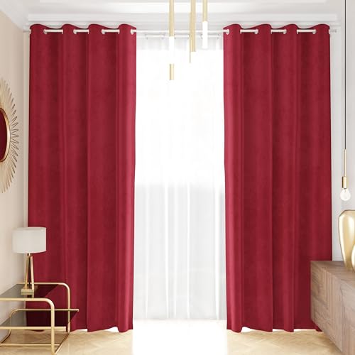 PETTI Artigiani Italiani - Velvet Curtains with Panels for Interior with Rings 2 Pieces 140 x 280 cm, Velvet Curtain for Bedroom and Living Room, Blackout and Modern, Bordeaux, 100% Made in Italy