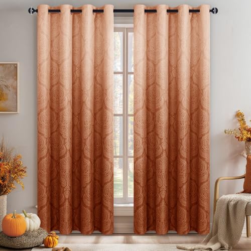 DWCN Ombre Curtains 84 inches Long - Damask Pattern Ombre Thermal Insulated Grommet Room Darkening Window Blackout Curtains for Bedroom/Living Room, W 52 x L 84 Inch, 2 Panels, Burnt Orange