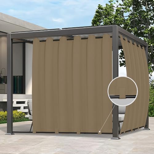 Easy-Going Outdoor Curtains Waterproof Windproof Weatherproof Curtain for Patio, Cabana, Porch, Pergola and Gazebo, Grommet Top and Tab Bottom Drape, 1 Panel, 110x120 inch, Khaki